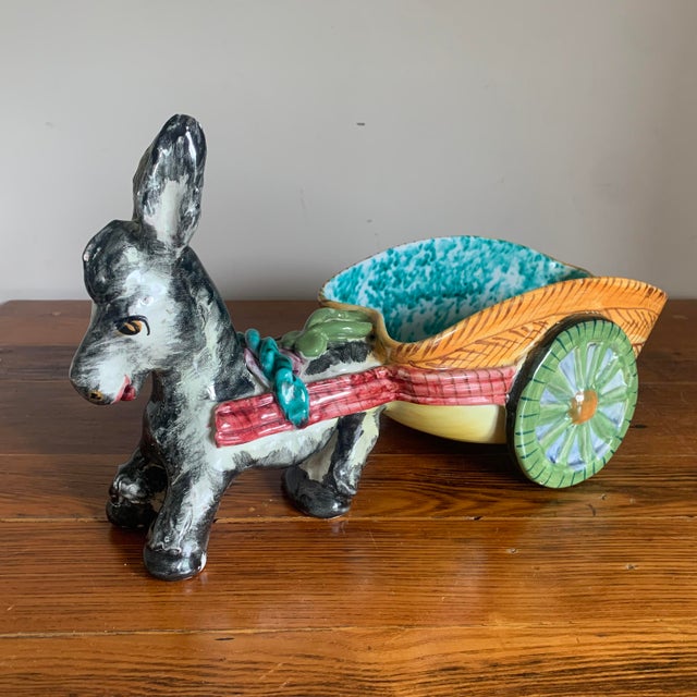 Vintage Donkey Pulling Cart Italian Pottery Planter | Chairish