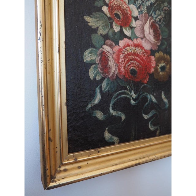 The American School 19th Century Original Oil Painting - Flower Bouquet on a Dark Background For Sale - Image 3 of 6