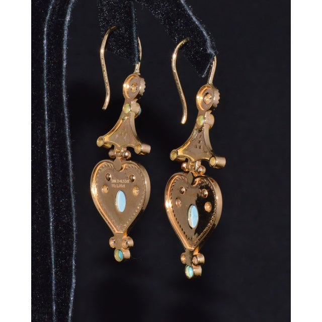 Gorgeous Natural Diamond Turquoise 18k Solid Gold Byzantine Beaded Greek Dangle Earrings, A Pair For Sale - Image 4 of 11