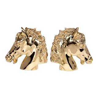 Vintage Brass Stallion Horse Head Bookends - a Pair For Sale