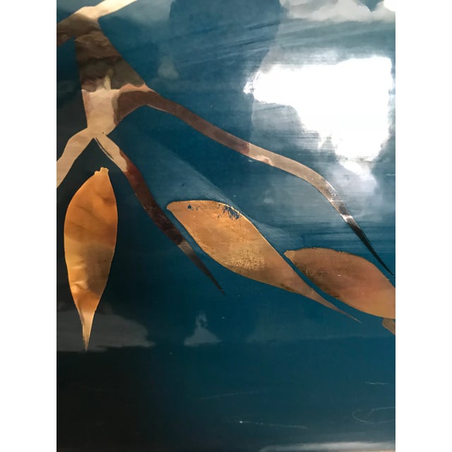 Modern Vintage Asian Turquoise / Gold / Silver Ceramic Bamboo Decoration Table Lamp For Sale - Image 3 of 8