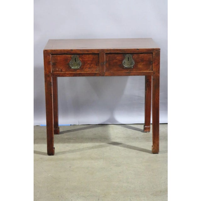 19th Century Elm Lacquered 2 Drawer Table For Sale - Image 9 of 9