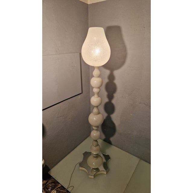Floor Lamp in Pulegoso Wood and Glass with Mirrored Base from Barovier & Toso, 1940s, in Very Good conditions. Designed...
