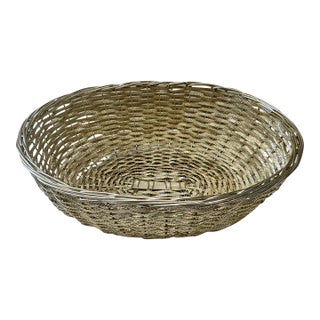 Vintage Oval Silver Handwoven Bread Basket For Sale