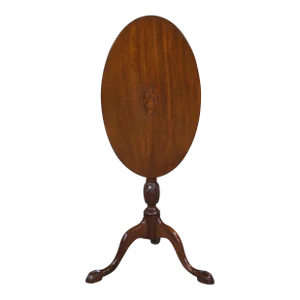 Early 20th Century Antique English Georgian Chippendale Style Mahogany Inlaid Oval Tilt Top Table