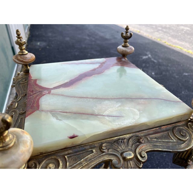 Art Nouveau Onyx and Brass Planter Stand With Polished Finials For Sale - Image 11 of 12