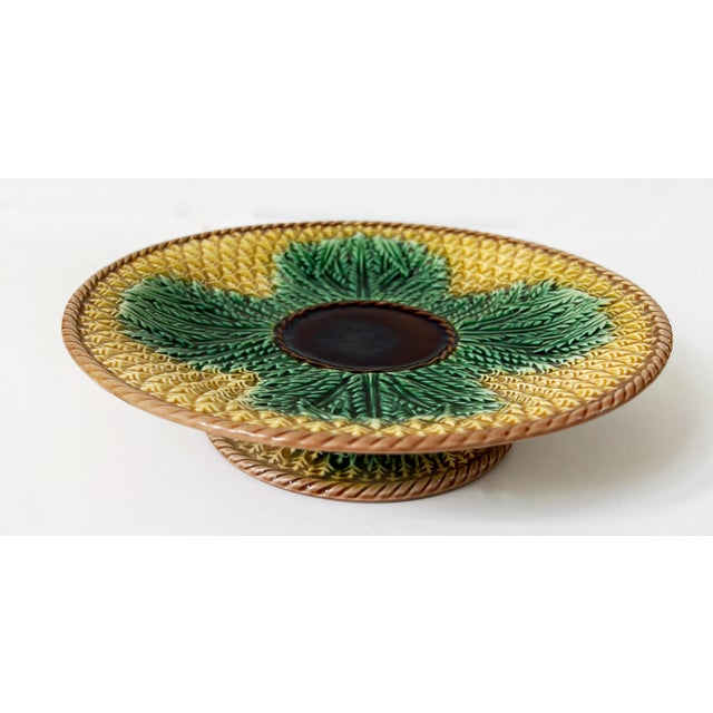 Majolica Antique 19th C Majolica Pineapple Pattern Cake Plate C1880s For Sale - Image 4 of 6