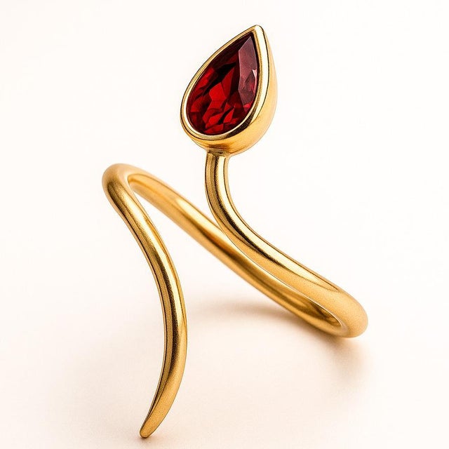Pear Garnet Opend Ended 14k Gold Ring, Size 6.75 For Sale - Image 4 of 5