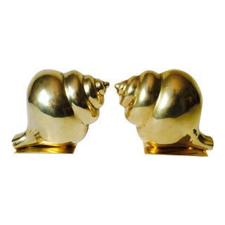 Vintage Mid-Century Modern Brass Seashells Bookends - a Pair For Sale