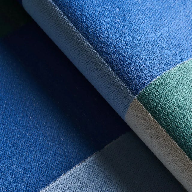 Schumacher Schumacher X David Kaihoi Embroidered Tile Fabric in Blue For Sale - Image 4 of 4