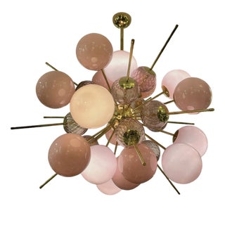 Pink Murano Glass Ball Pendant Lamp For Sale