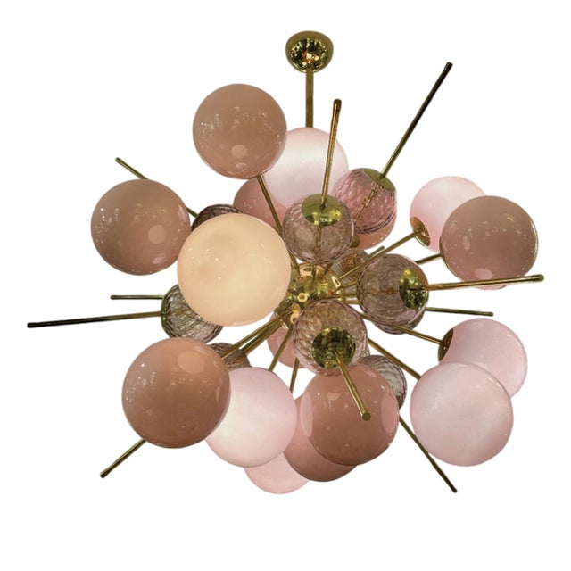Pink Murano Glass Ball Pendant Lamp For Sale