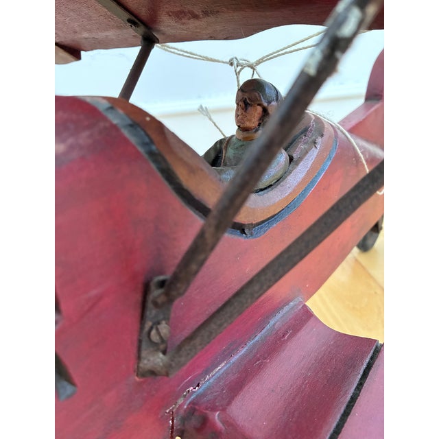 Large Vintage Handmade Wooden Airplane Model Biplane, 1930s For Sale - Image 14 of 18