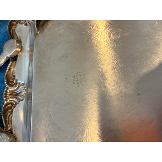 1960s 1960s B Rogers Silver Co. Ornate Silver Plate Over Brass Handled Tray For Sale - Image 5 of 6