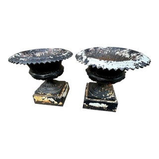 Late 19th Century Victorian Cast Iron Garden Urns - A Pair For Sale