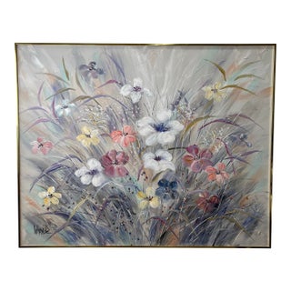 Large Signed Lee Reynolds Floral Still Life Painting in Original Brass Frame For Sale