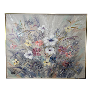 Large Signed Lee Reynolds Floral Still Life Painting in Original Brass Frame