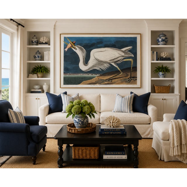 John James Audubon Great White Heron, Vintage Art Print Reproduction From Birds of America by John James Audubon, 60" X 40" For Sale - Image 4 of 11