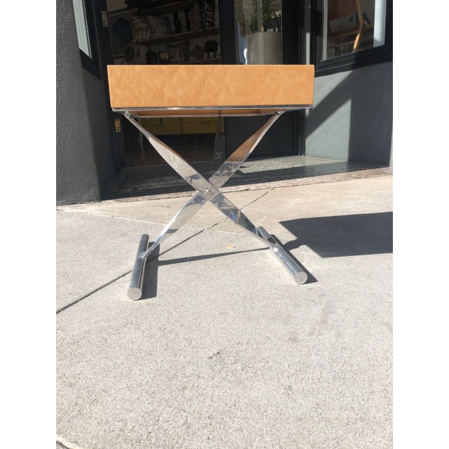 Baker Burlwood Side Table | Chrome X-Base | Mid-Century Modern, 1970s For Sale In San Francisco - Image 6 of 9