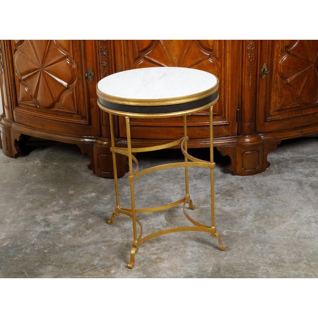 Gold Italian Midcentury Gilt Metal Table with Marble Top and In-Curving Stretchers For Sale - Image 8 of 10