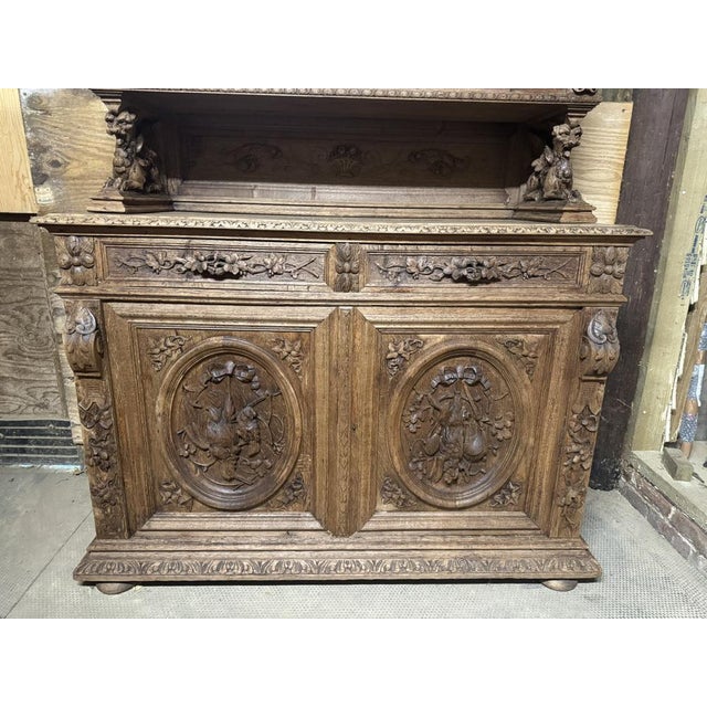 French Carved Oak Hunting Cupboard, 1860 For Sale - Image 3 of 18