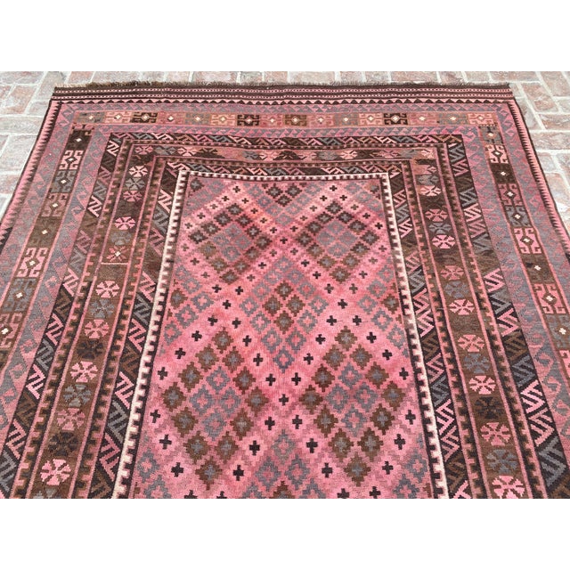 Maimana Kilim Gallery Rug, Handwoven Wool, 8x16, Rose & Chocolate For Sale - Image 6 of 11