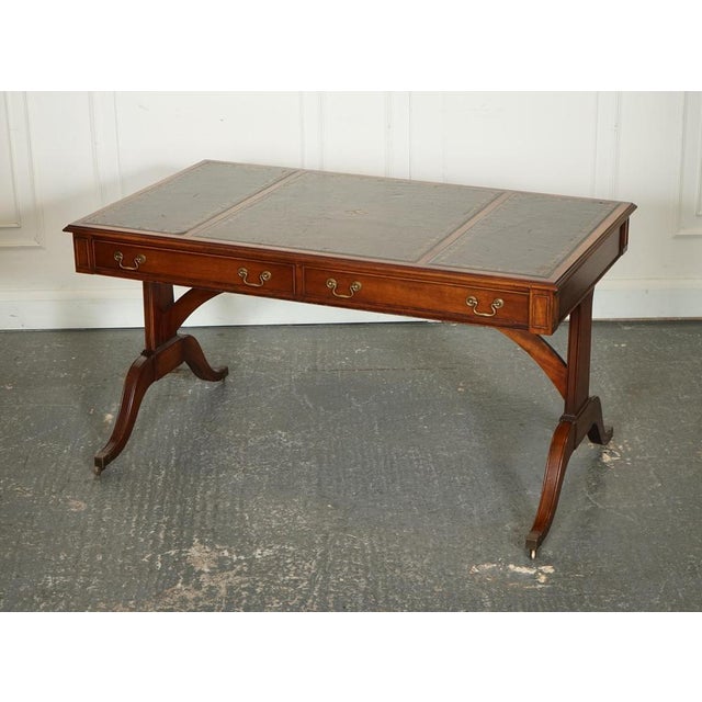 Vintage Regency Style Desk with Green Leather For Sale - Image 5 of 18