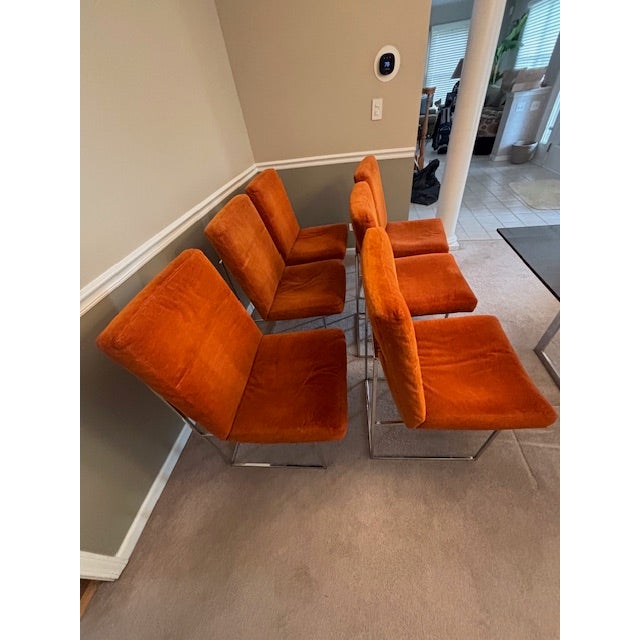Vintage Set of 6 Mid-Century Modern Milo Baughman for Thayer Coggin Chrome Dining Chairs & Smoked Glass Dinning Table For Sale In Chicago - Image 6 of 17