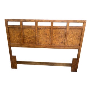 1980s Vintage Queen Parquet Inlay Headboard For Sale