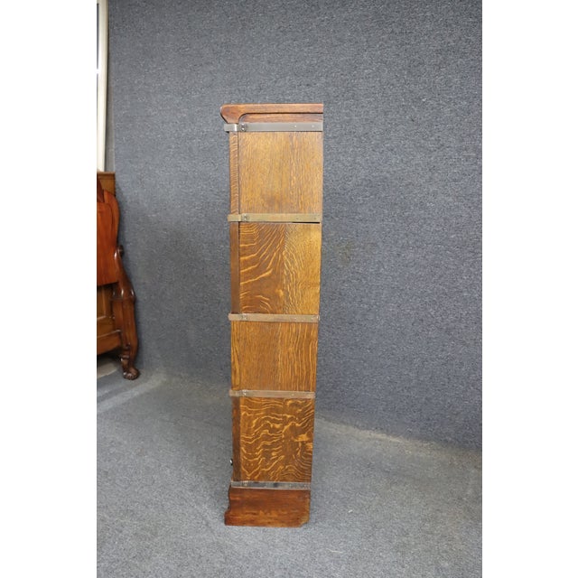 Rare Globe-Wernicke Attributed Quarter Sawn Oak Stacking Bookcase With Leaded Glass For Sale - Image 9 of 10