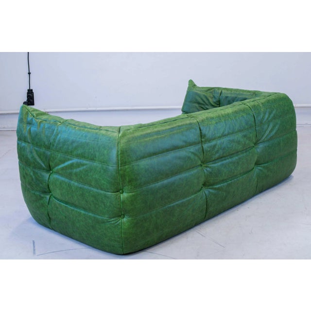 Ligne Roset Togo Sofa in Green Leather by Michel Ducaroy, 1970s For Sale - Image 4 of 17