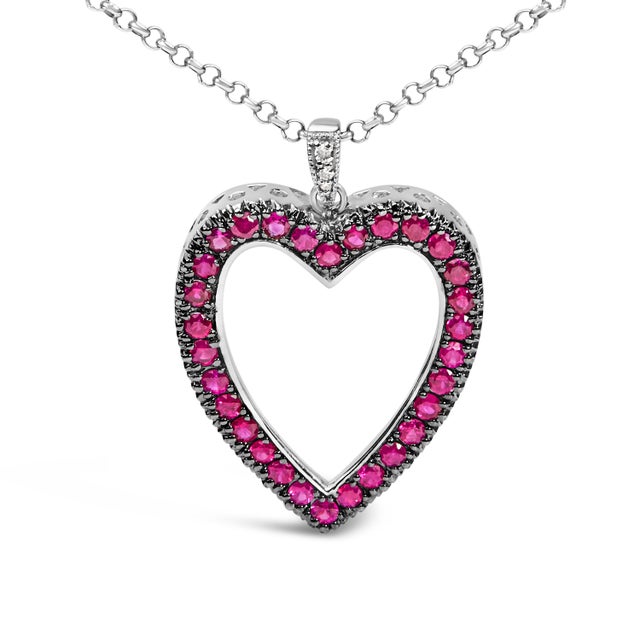 Contemporary 18K 1/3 Cttw Diamond and Red Ruby Open Heart with Black Rhodium 18" Pendant Necklace (G-H Color, VS2-SI1 Clarity) For Sale - Image 3 of 5