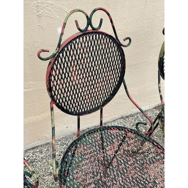 Vintage Victorian Style Small Wrought Iron Camo Paint Garden Patio Chair - Set 4 For Sale In Philadelphia - Image 6 of 12
