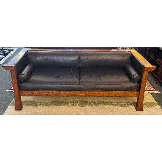 Contemporary Maria Yee Cambria Leather + Wood Sofa For Sale - Image 3 of 12