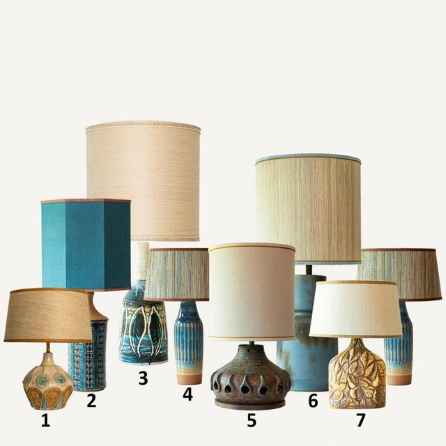 Ceramic Blue Brown Ceramic Table Lamp with Silk Lamp Shades attributed to R. Houben, 1970 For Sale - Image 7 of 17