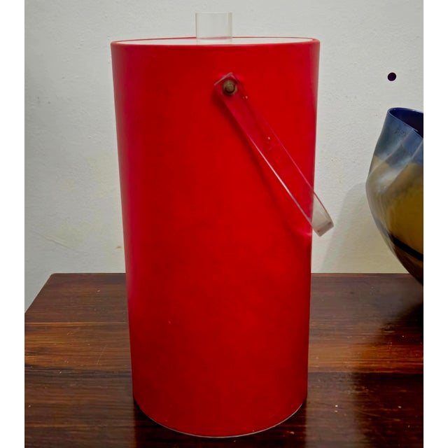 1960s Morgan Design Bucket Brigade Lidded Ice Bucket Bright fire brigade red insulated ice bucket, tall enough to hold a...