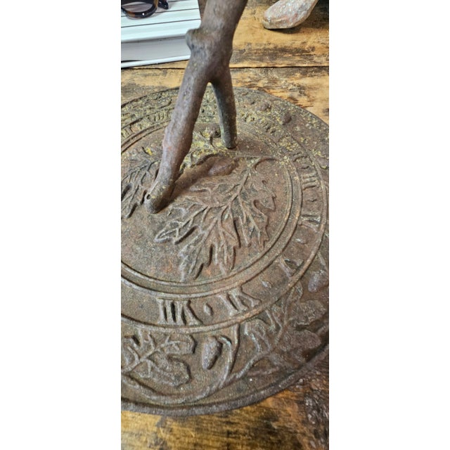 Traditional Vintage Cast Iron Faux Bois Garden Sundial With Acorns and Oak Leaves For Sale - Image 3 of 3
