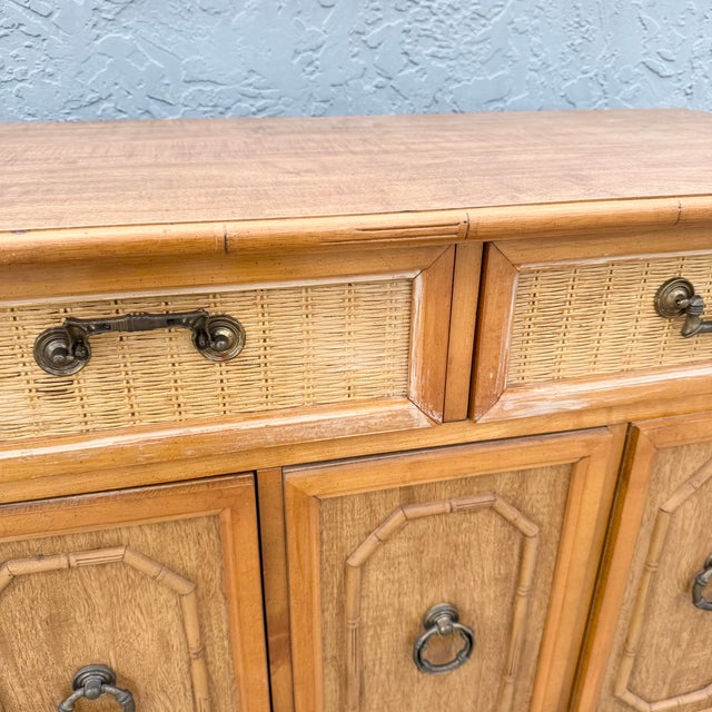 Boho Chic Faux Bamboo and Wicker Sideboard by Broyhill For Sale - Image 10 of 11