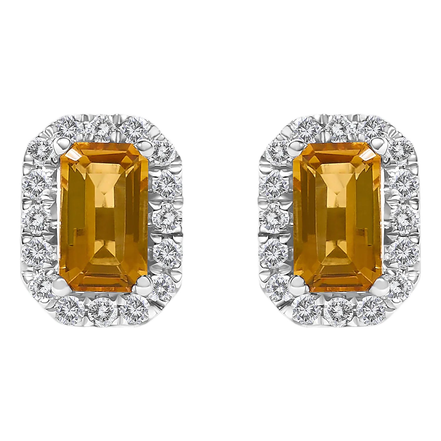 10K White Gold 5x3mm Emerald-Cut Orange Citrine and 1/7 Cttw Diamond ...