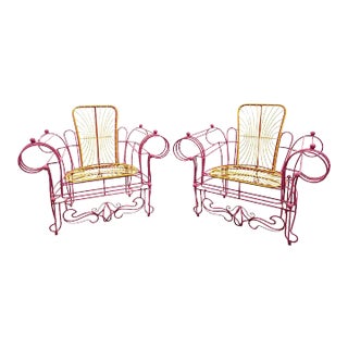 1990s Spazzapan Italian Pop Art Pair of Pink Yellow Metal Armchairs Sculptures For Sale