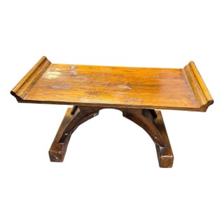 Early 20th Century Primitive Gothic Revival Flanged Top Wood Bench For Sale