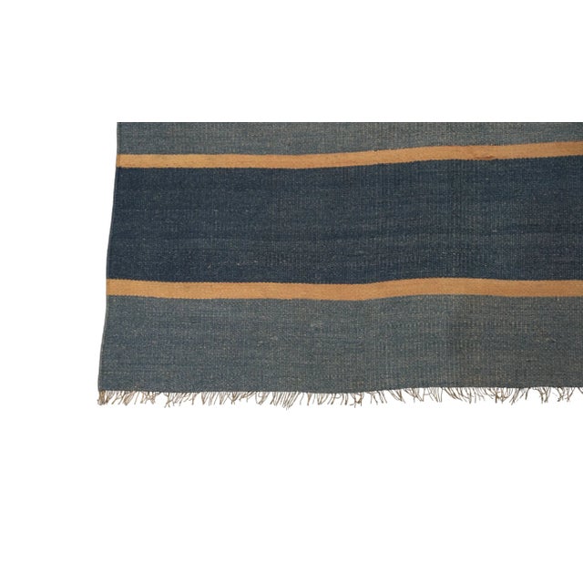 1950s Vintage Dhurrie Rug in Bluewith Stripes, From Rug & Kilim For Sale - Image 5 of 6