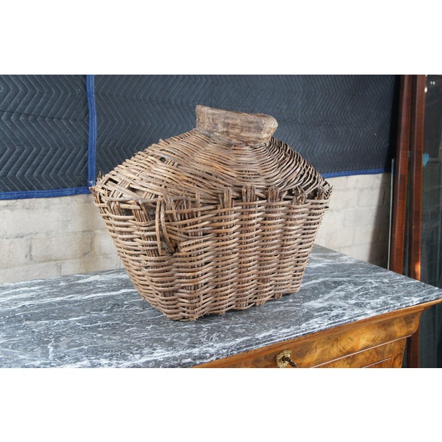 Early 20th Century Antique Chinese Woven Willow Oil Container Food Storage Basket Vessel Jar For Sale - Image 4 of 10