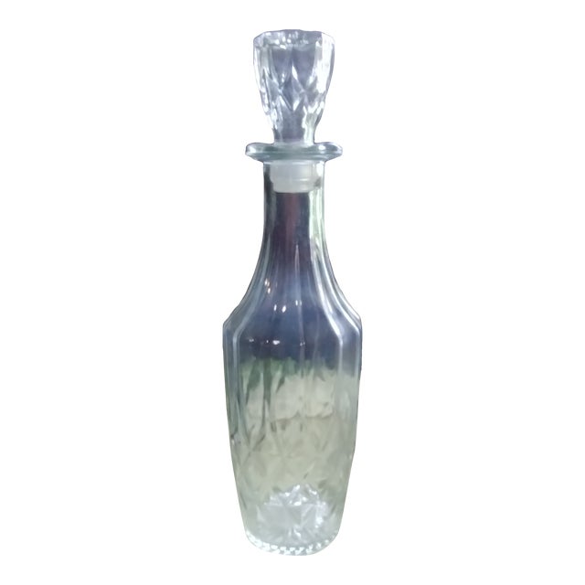Vintage Hand Cut Glass Decanter With Stopper For Sale