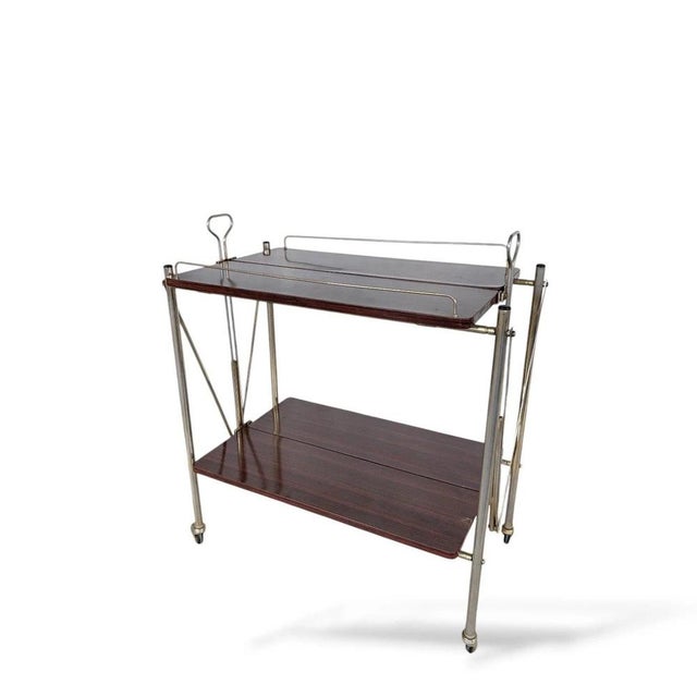 Mid-Century Modern Folding Serving Trolley with Rosewood and Chrome Frame, 1960s For Sale - Image 4 of 7