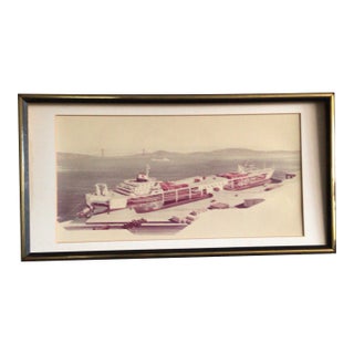 1950s States Steamship Company Cargo Ship Breakaway Drawing at San Francisco Bay For Sale