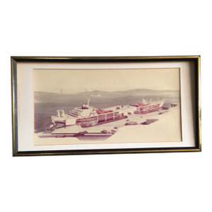 1950s States Steamship Company Cargo Ship Breakaway Drawing at San Francisco Bay