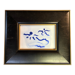 Contemporary Original Abstract Dancing Figures Blue Ink Watercolor Painting