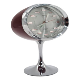 Space Age Alarm Clock in Burgundy Plastic and Chrome-Plated Metal, 1970s For Sale