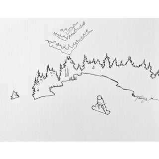 "Above the Tree Line" Contemporary Minimalist Landscape Line Drawing For Sale